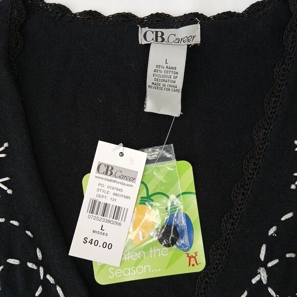 CB Career Black Knit Sweater Vest Women's L Christmas Beaded Snowflake NWT - Picture 2 of 6